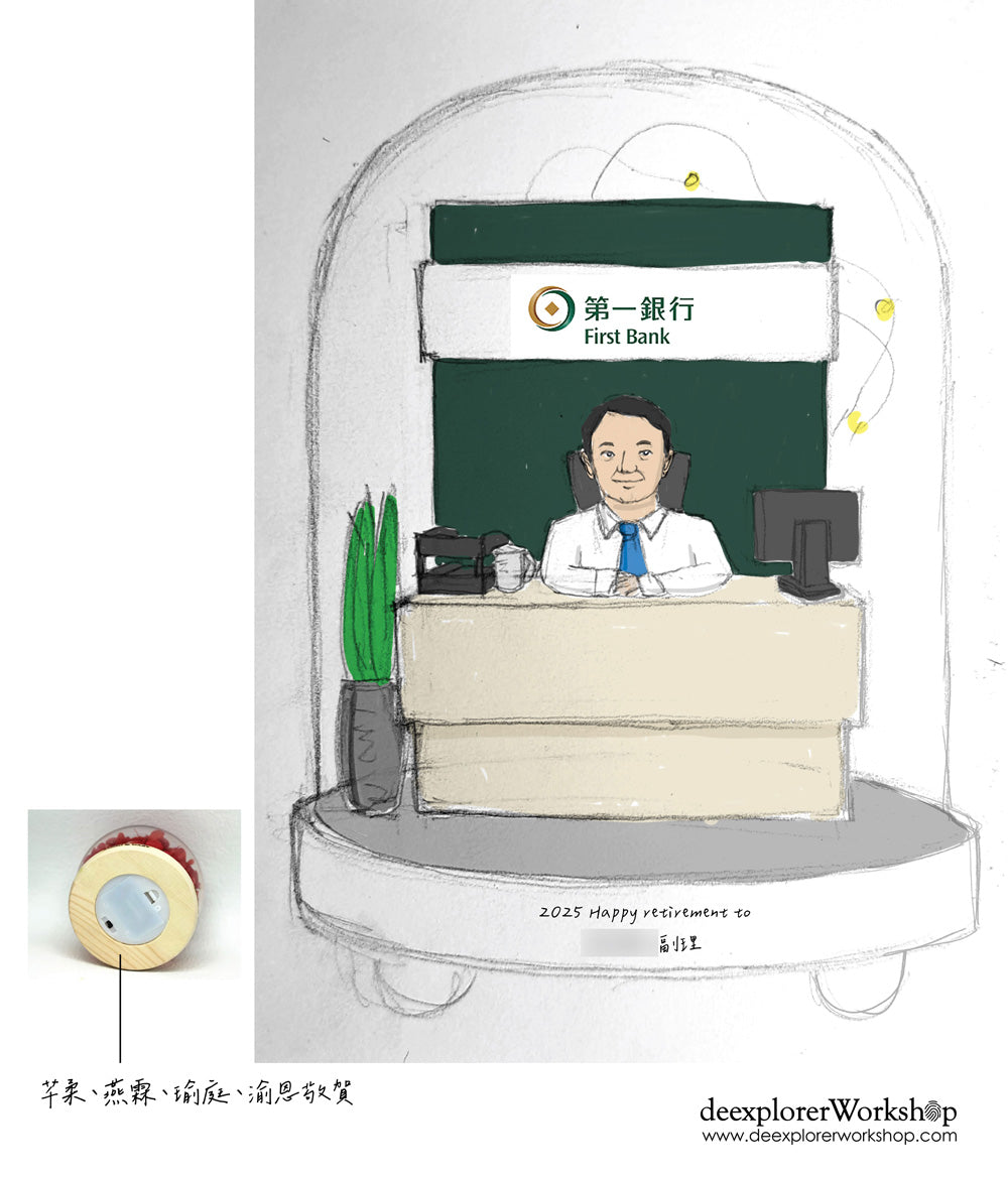 榮休記念小禮品,內有LED燈效,可客製名字.提供相片客製人物造型